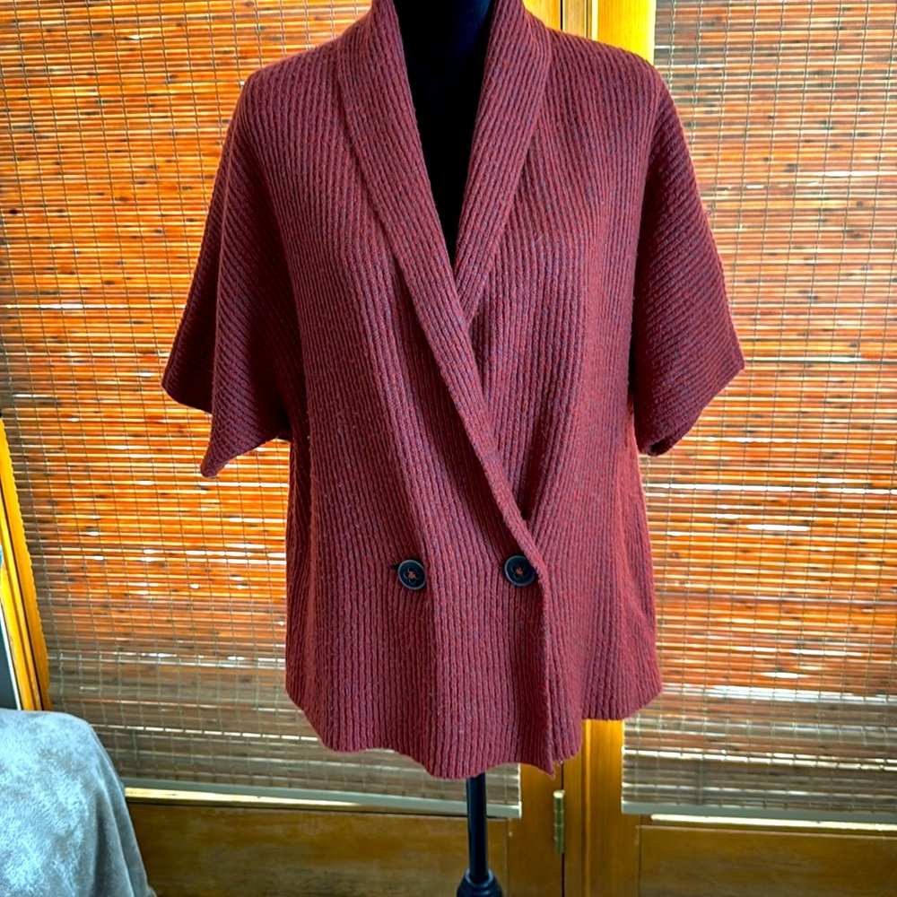 CAbi Oversized Rosewood Short Sleeve Button Front Sweater Womens size S